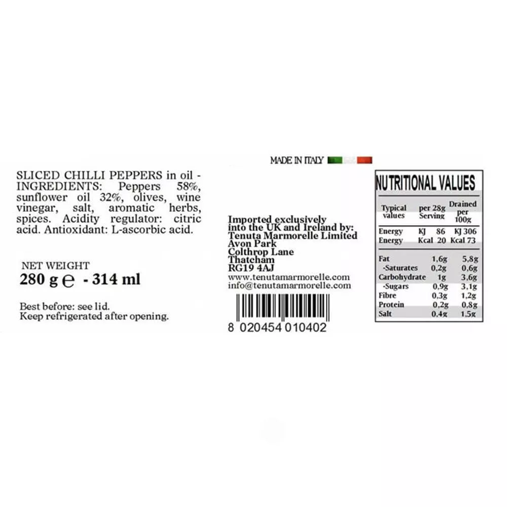 Tenuta Authentic Italian Spicy Chillies in Oil 280g